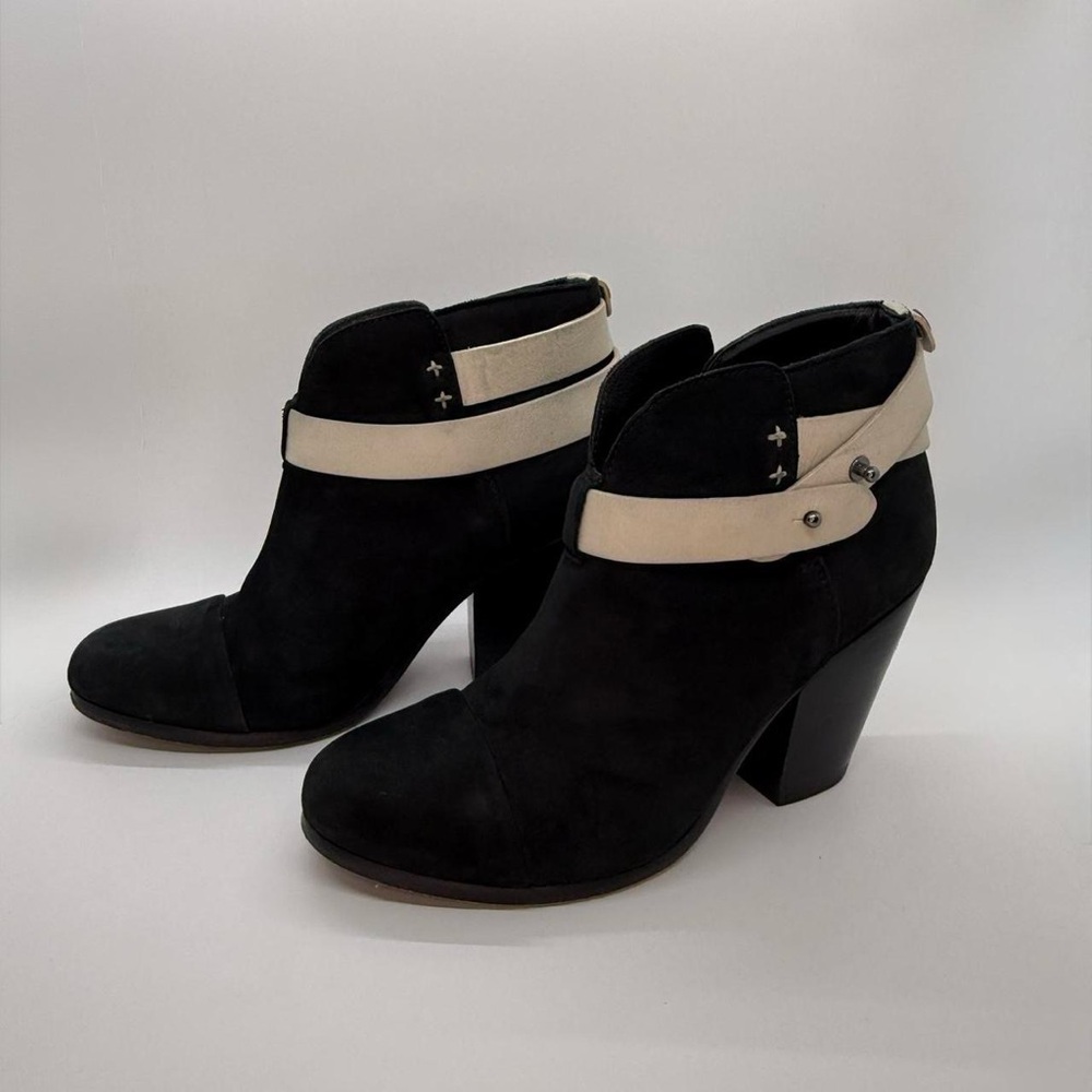 rag & bone Black Suede Ankle Booties with Cream Strap
